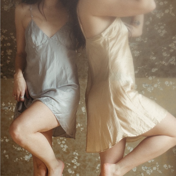 Vintage La SENZA 100% Silk Silver Slip Dress - Picture 1 of 4